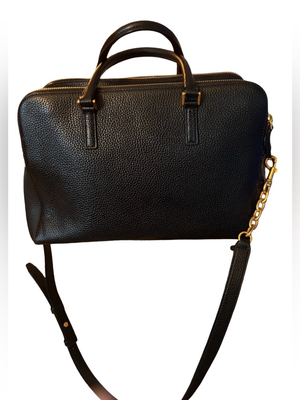 Tory Burch Georgia Pebbled Double Zip Satchel Tote Bag Black Leather Crossbody - Picture 16 of 16